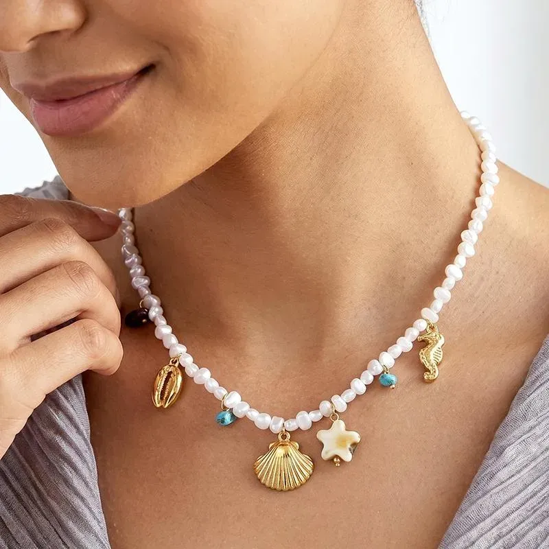 Ivanda Pearl Ocean Charm Necklace PVD 18K Gold Plated Stainless Steel CH1929 - view 02