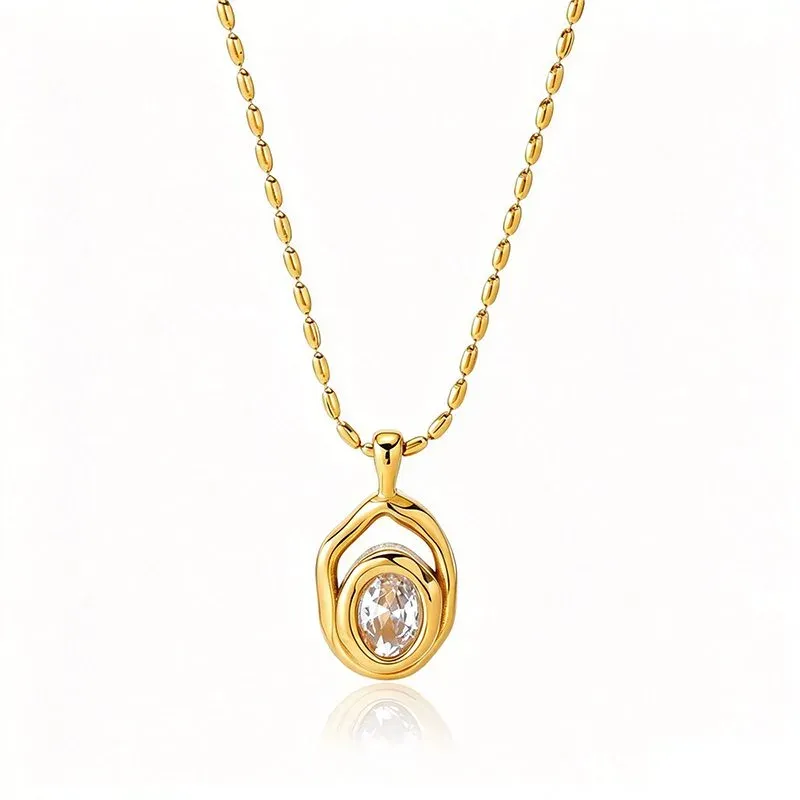 Ivanda Crystal Halo Pendant Necklace Gold Stainless YHTSN-260907 - view 04