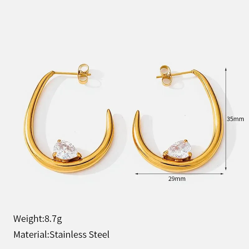 Ivanda U-Shape Hoop Earrings with CZ PVD 18K Gold Plated Stainless Steel CH1922 - view 01