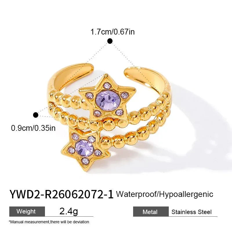 Ivanda Beaded Star Ring Purple Crystal Gold YWD2-R26062072-1 - view 01