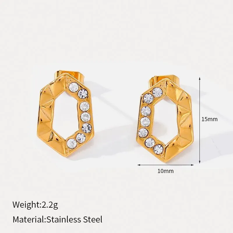 Ivanda Hexagon Frame Stud Earrings Gold CH1919 - view 01