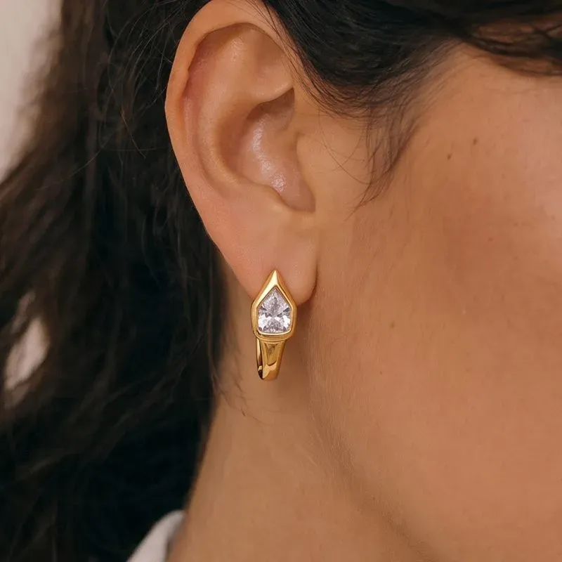 Ivanda Pear Crystal Huggie Earrings Gold Stainless YHTSE-260902 - view 05
