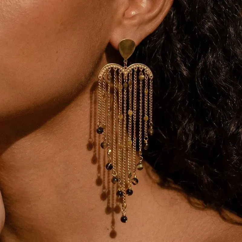 Ivanda Pearl Tassel Fringe Earrings PVD 18K Gold Plated Stainless Steel YWD2-E2504945-1 - view 02