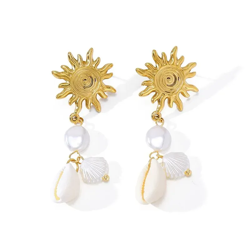 Ivanda Palm Tree Shell Drop Earrings Gold CHEH00783-1 - view 06