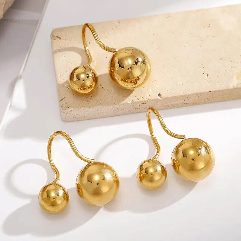 Ivanda Double Ball Drop Earrings Gold Stainless Steel CH1916 - view 05