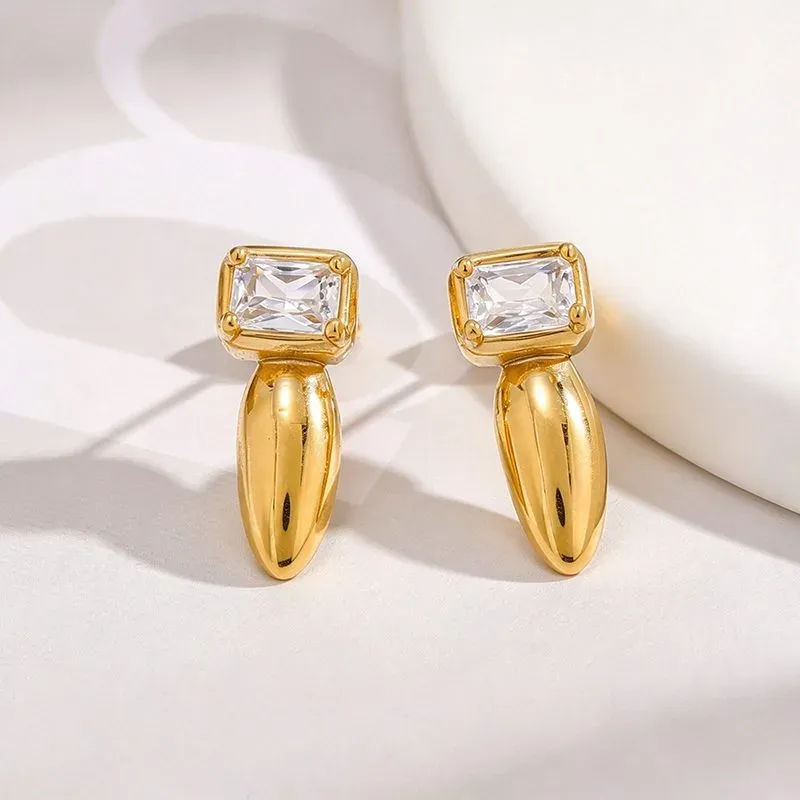 Ivanda Emerald Cut Crystal Drop Earrings Gold YHTSE-260901 - view 02