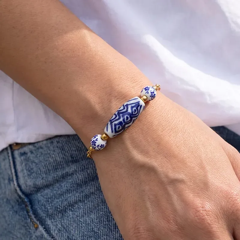 Ivanda Blue & White Bead Bracelet Gold Stainless Steel CH260911-5 - view 05