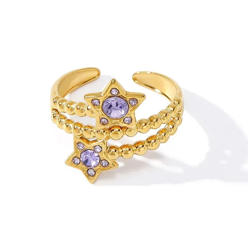 Ivanda Beaded Star Ring Purple Crystal Gold YWD2-R26062072-1 - view 04