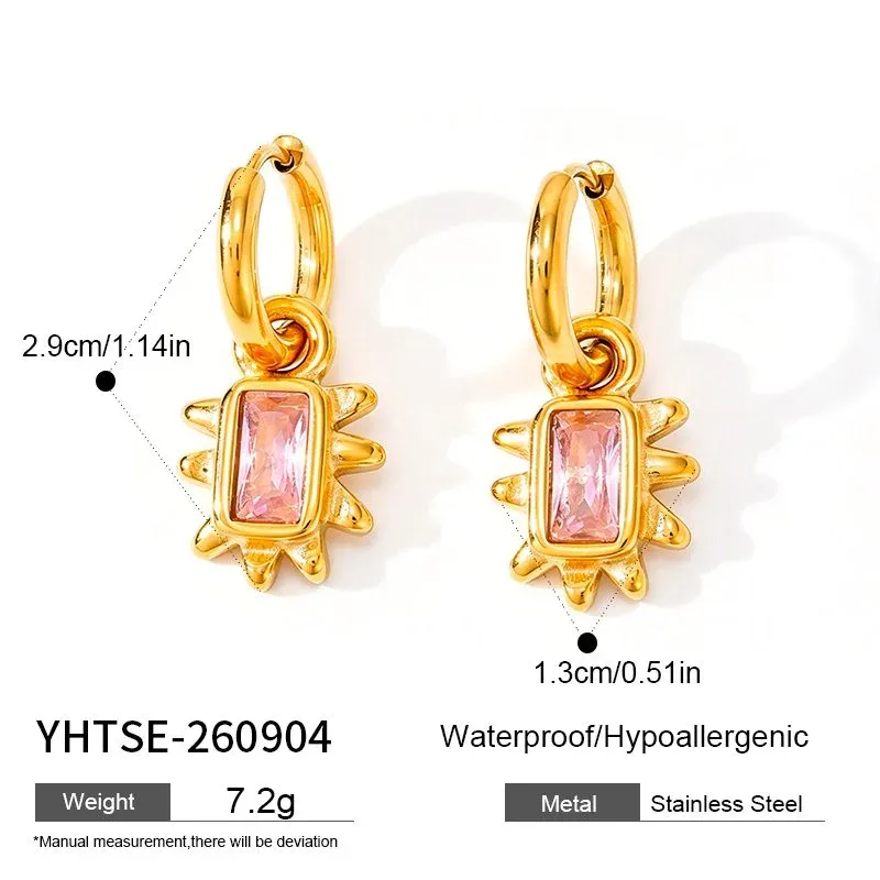 Ivanda Pink Stone Sunburst Hoop Earrings Gold YHTSE-260904 - view 01