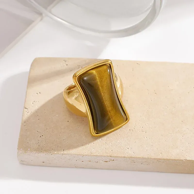 Ivanda Green Stone Dome Ring Gold Stainless Steel CH2602992-7 - view 03