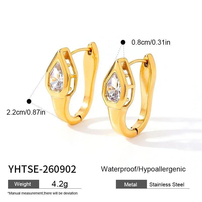 Ivanda Pear Crystal Huggie Earrings Gold Stainless YHTSE-260902 - view 01