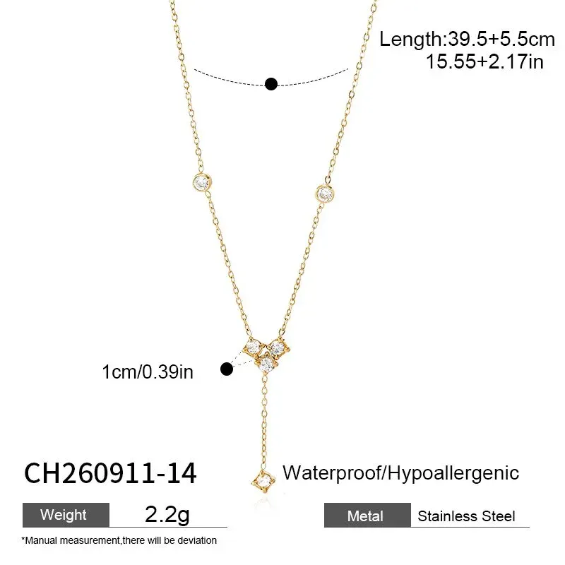 Ivanda Crystal Lariat Necklace Dainty Gold Stainless Steel CH260911-14 - view 01