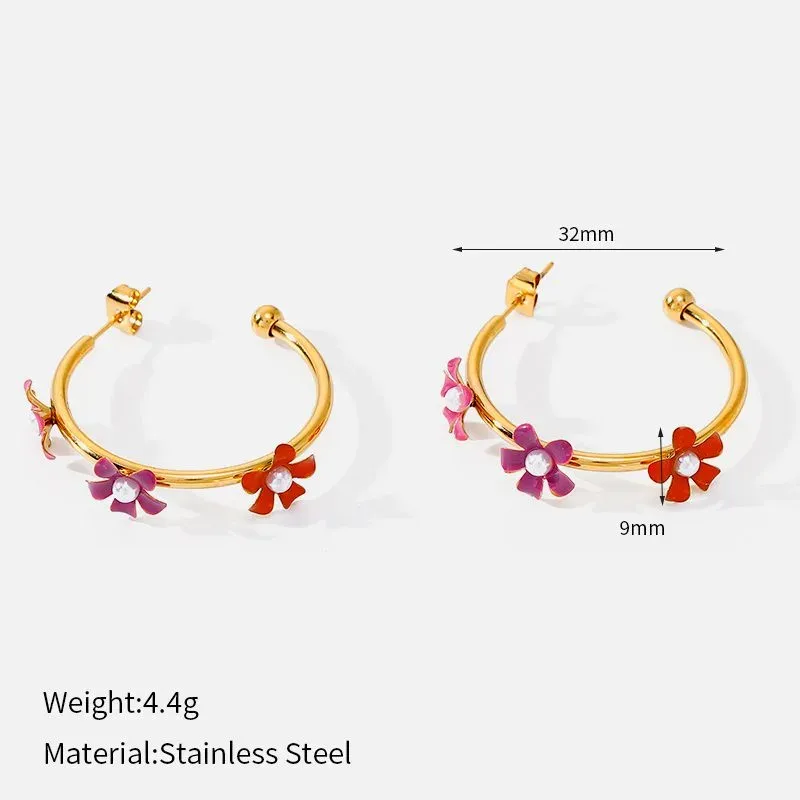 Ivanda Enamel Flower Hoop Earrings Colorful YWD2-E2504961 - view 01