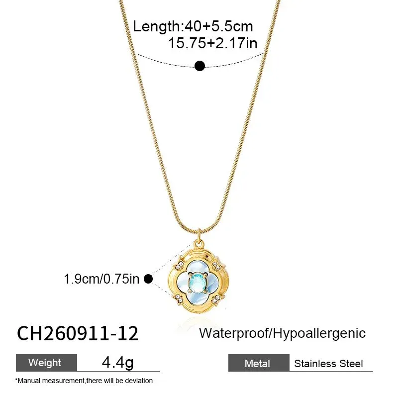 Ivanda Clover Pendant Necklace Light Blue Stone Gold Stainless Steel CH260911-12 - view 01