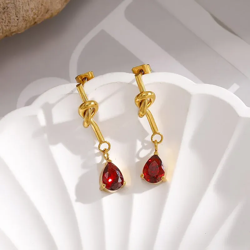 Ivanda Knot & Red Teardrop Drop Earrings Gold YWD2-E26061922-351 - view 04