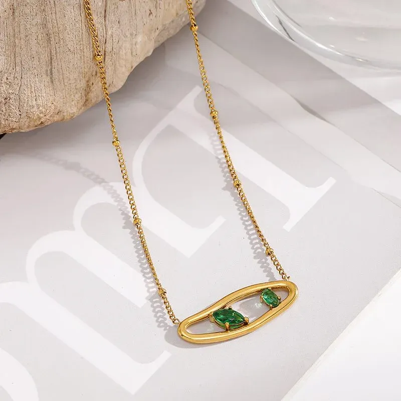 Ivanda Green Stone Open Pendant Necklace Gold YWD7-D2605785-271 - view 04