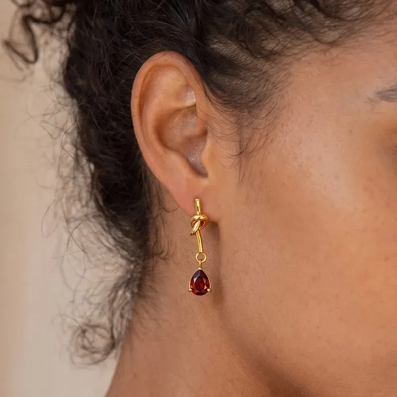 Ivanda Knot & Red Teardrop Drop Earrings Gold YWD2-E26061922-351 - view 05