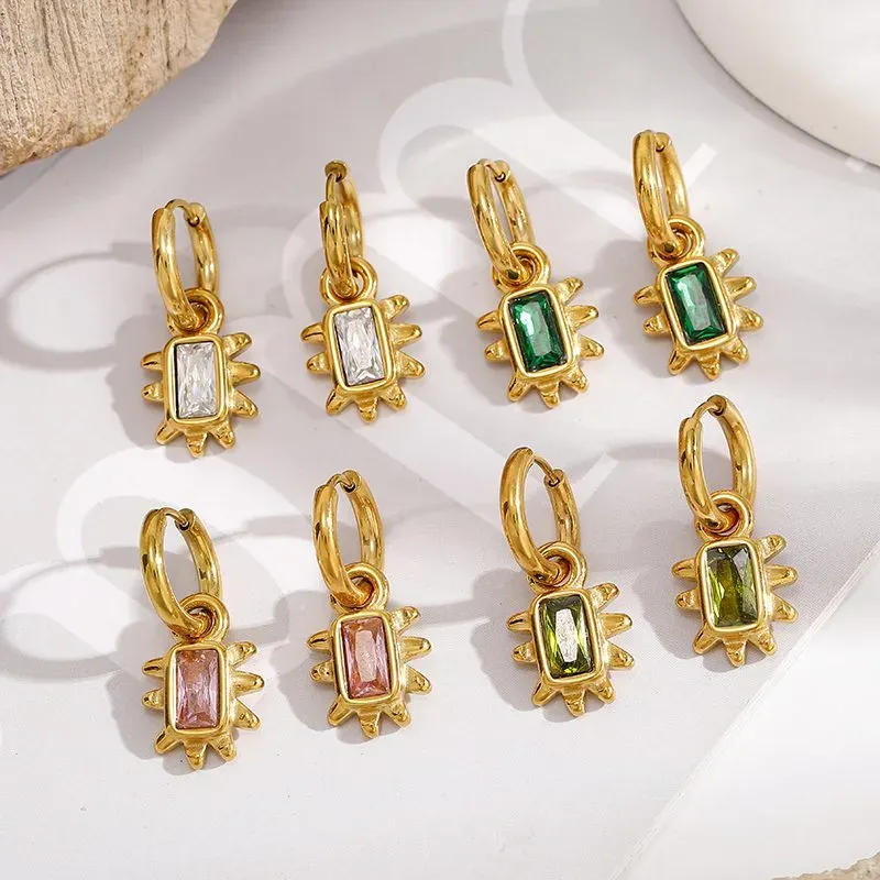 Ivanda Pink Stone Sunburst Hoop Earrings Gold YHTSE-260904 - view 02