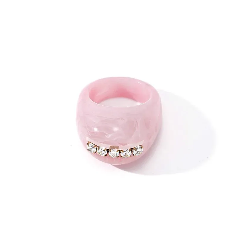 Ivanda Pink Resin Dome Ring with Crystal Bar YHTSR-260815 - view 02
