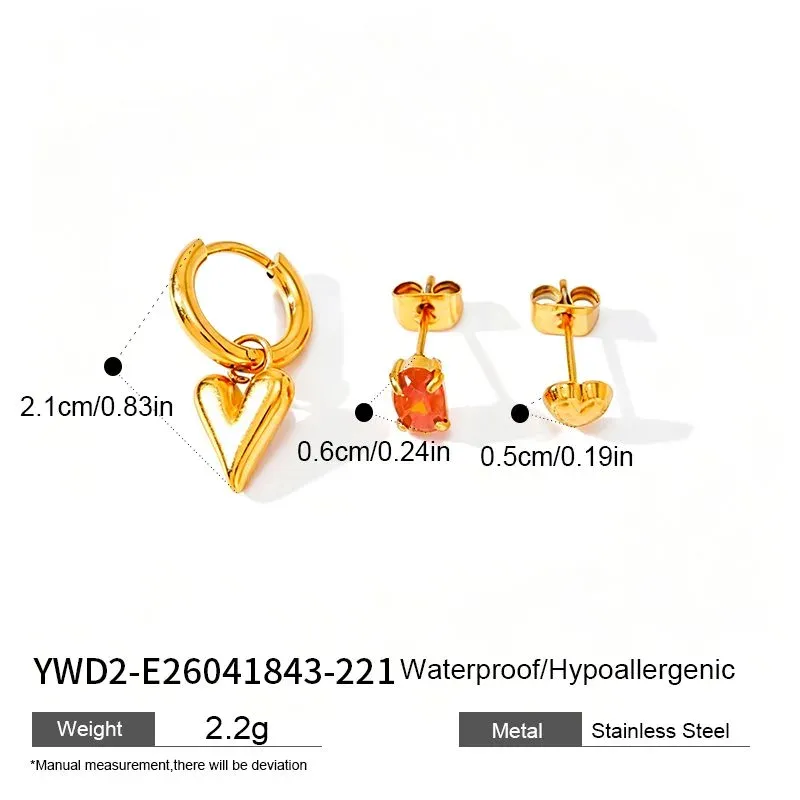 Ivanda 3-Piece Earring Set Heart Huggie & Studs Gold YWD2-E26041843-221 - view 01