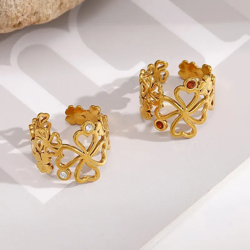 Ivanda Cutout Floral Band Ring Gold Stainless YWD2-R26062076-1 - view 06