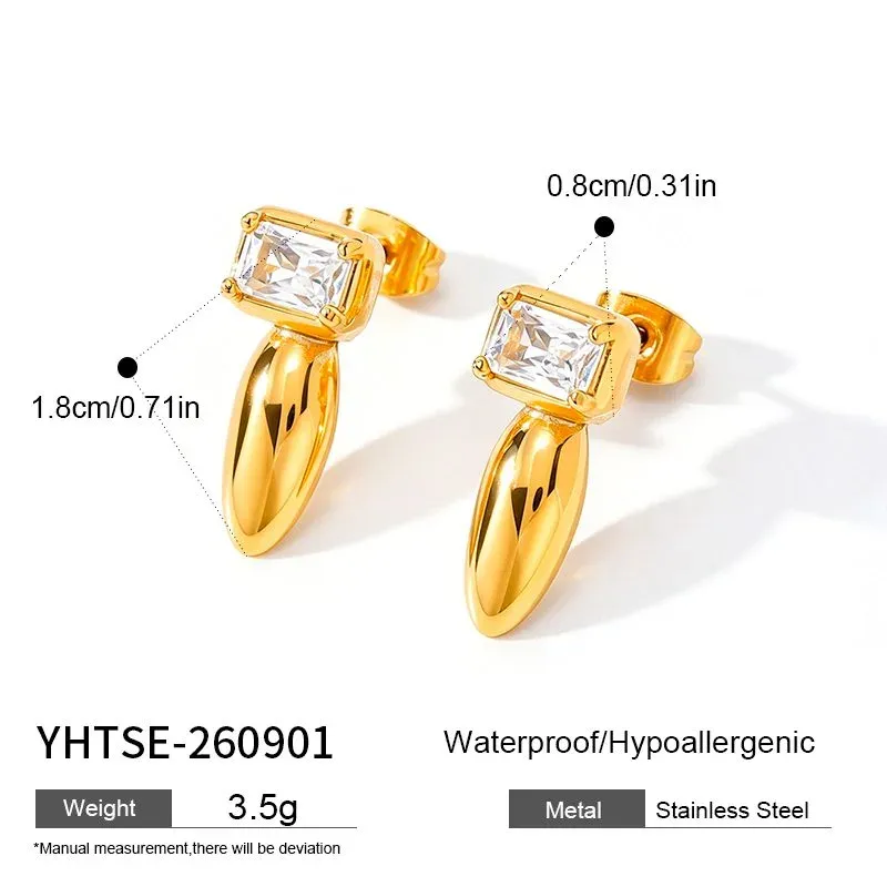 Ivanda Emerald Cut Crystal Drop Earrings Gold YHTSE-260901 - view 01