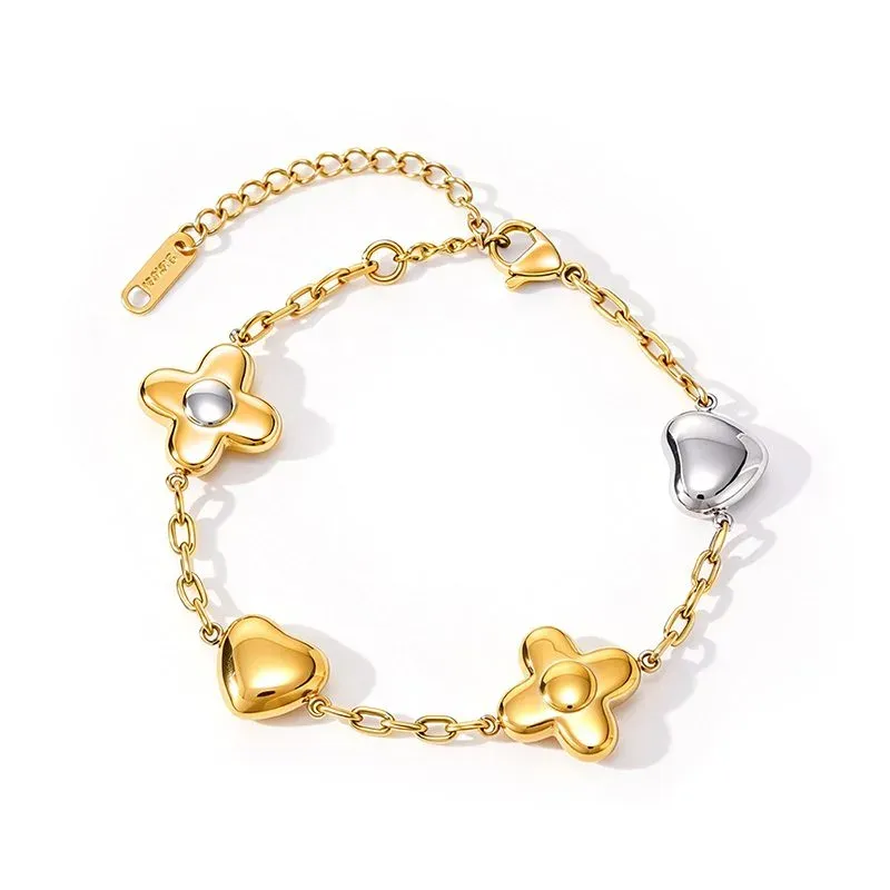 Ivanda Clover & Heart Charm Bracelet Two-Tone Gold YHTSB-260901 - view 04