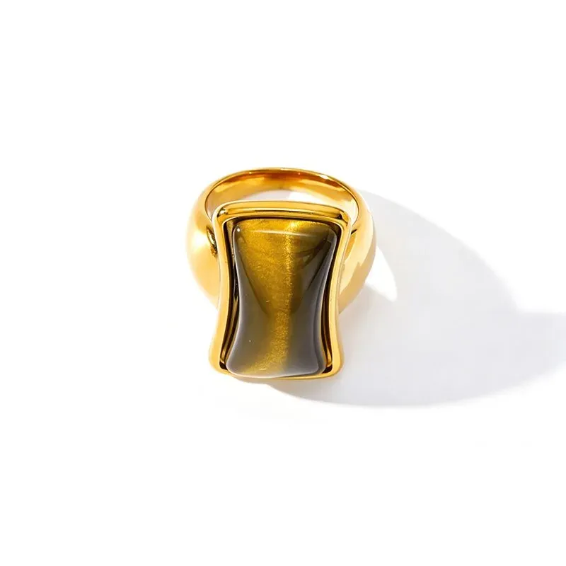 Ivanda Green Stone Dome Ring Gold Stainless Steel CH2602992-7 - view 06
