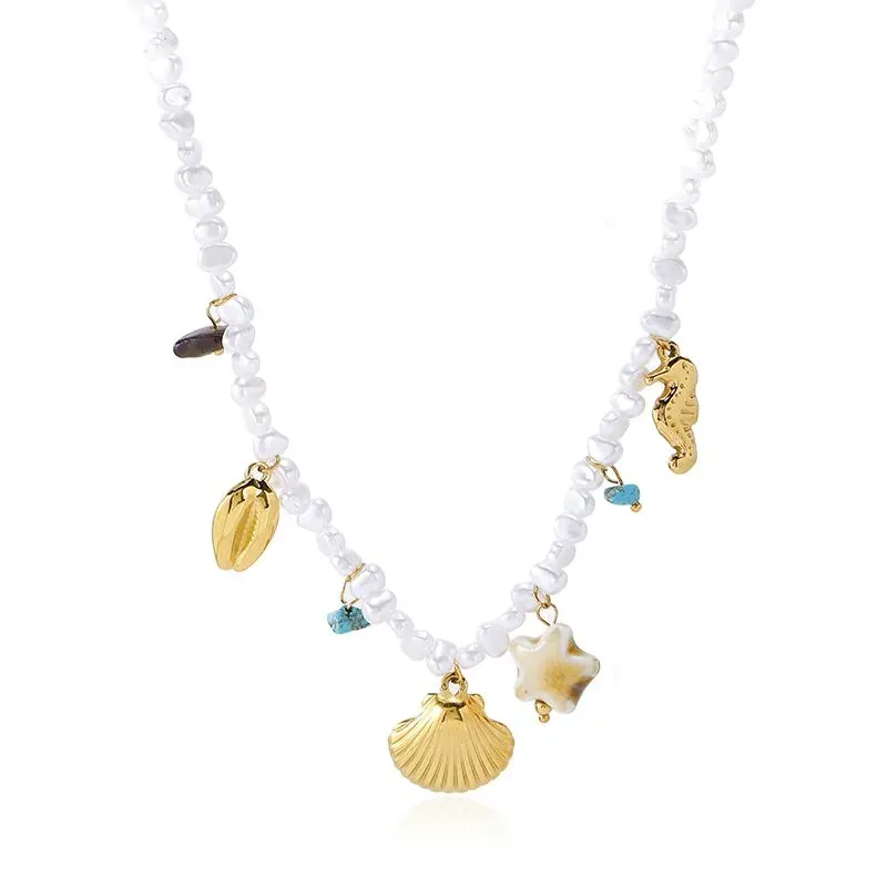 Ivanda Ocean Charm Beaded Necklace Gold CH1929 - view 02