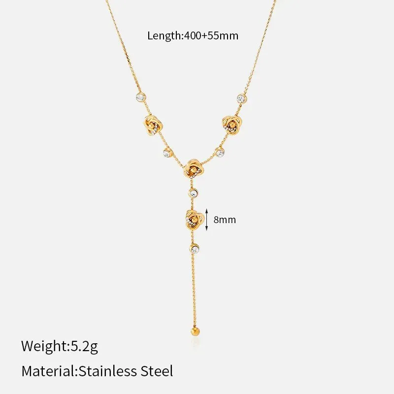 Ivanda Rose Station Lariat Necklace PVD 18K Gold Plated Stainless Steel CH1925 - view 01