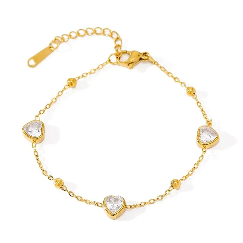 Ivanda Crystal Heart Chain Bracelet Gold CHOS-0852-J-W - view 03