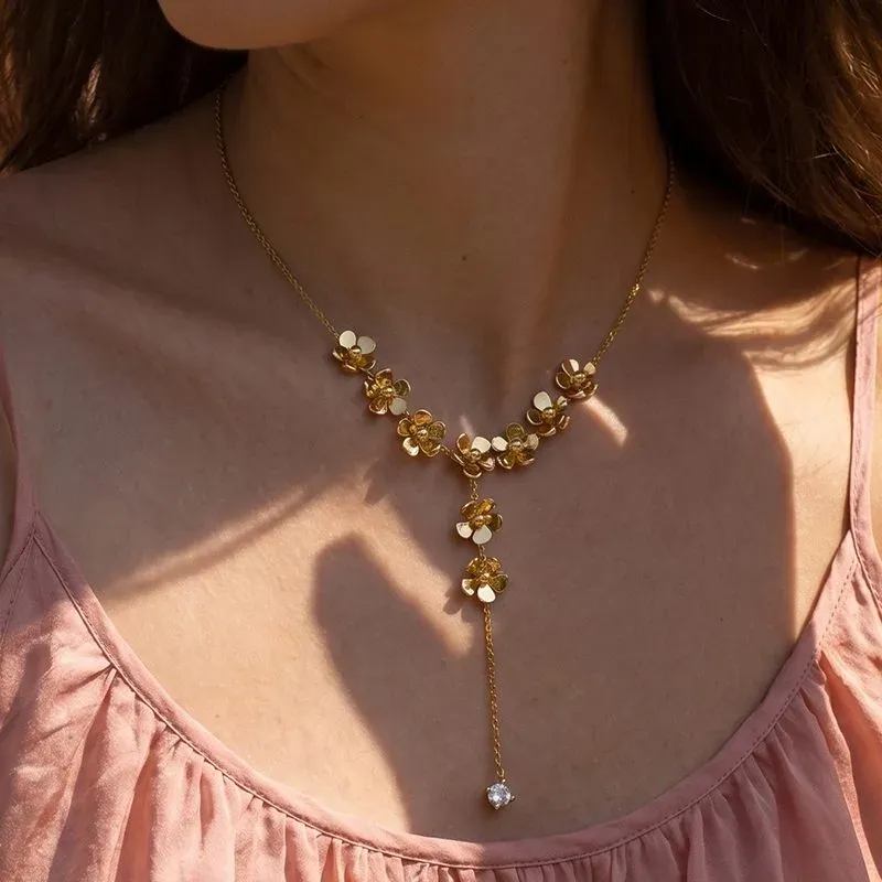 Ivanda Rose Station Lariat Necklace PVD 18K Gold Plated Stainless Steel CH1925 - view 02