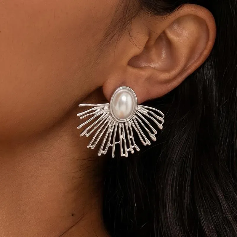 Ivanda Coral Branch Pearl Stud Earrings Silver-Tone Stainless Steel YWD2-S2504179-E - view 04