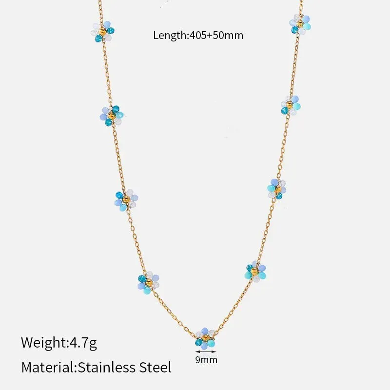 Ivanda Blue Flower Station Necklace Gold CHOX-1329-J - view 01