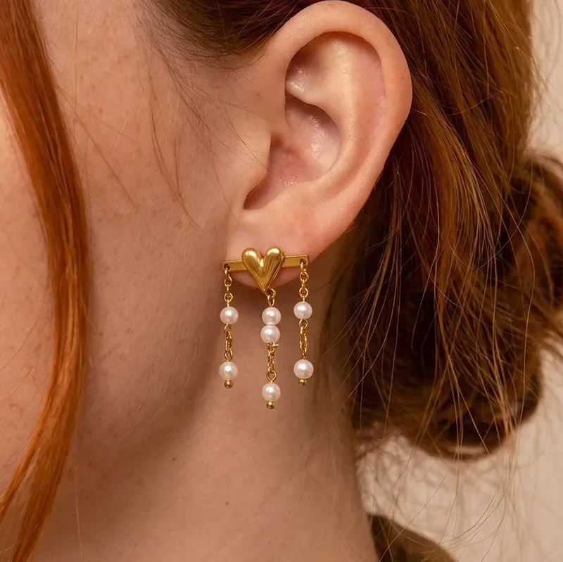 Ivanda Pearl Fringe Stud Earrings Gold Stainless YWD2-E26061918-311 - view 05