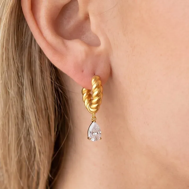 Ivanda Pearl Drop Hoop Earrings Gold Stainless YHTSE-260501 - view 05