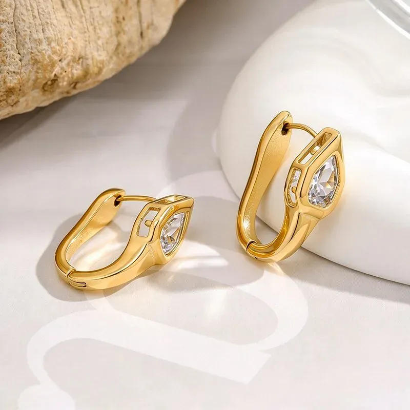 Ivanda Pear Crystal Huggie Earrings Gold Stainless YHTSE-260902 - view 03