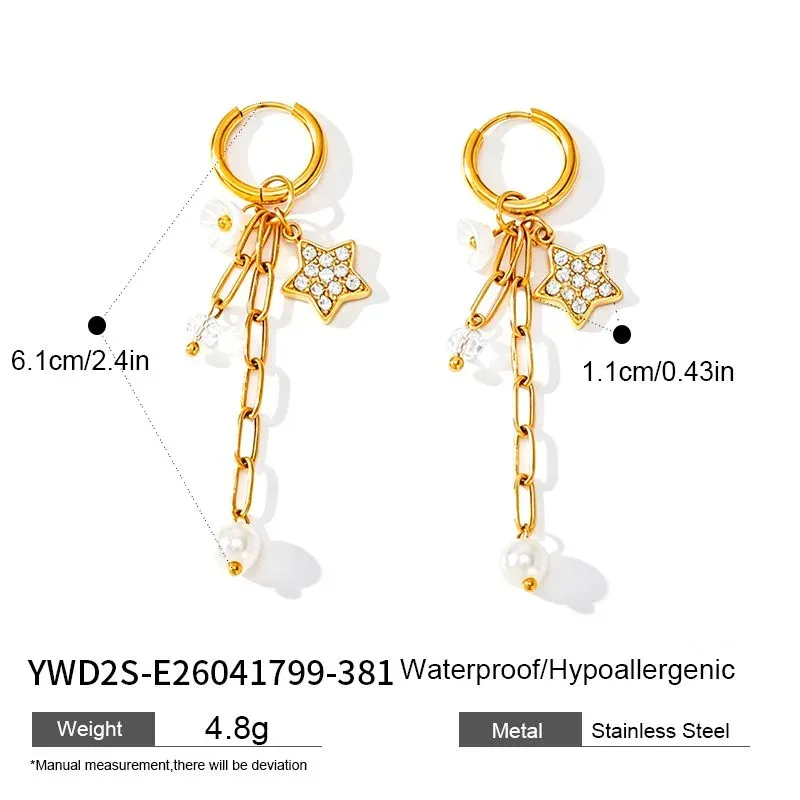 Ivanda Star & Pearl Chain Drop Earrings Gold YWD2S-E26041799-381 - view 01