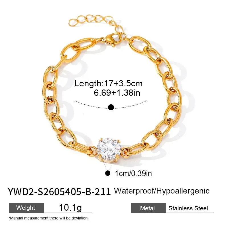 Ivanda Chunky Chain Bracelet Crystal Gold Stainless Steel YWD2-S2605405-B - view 01