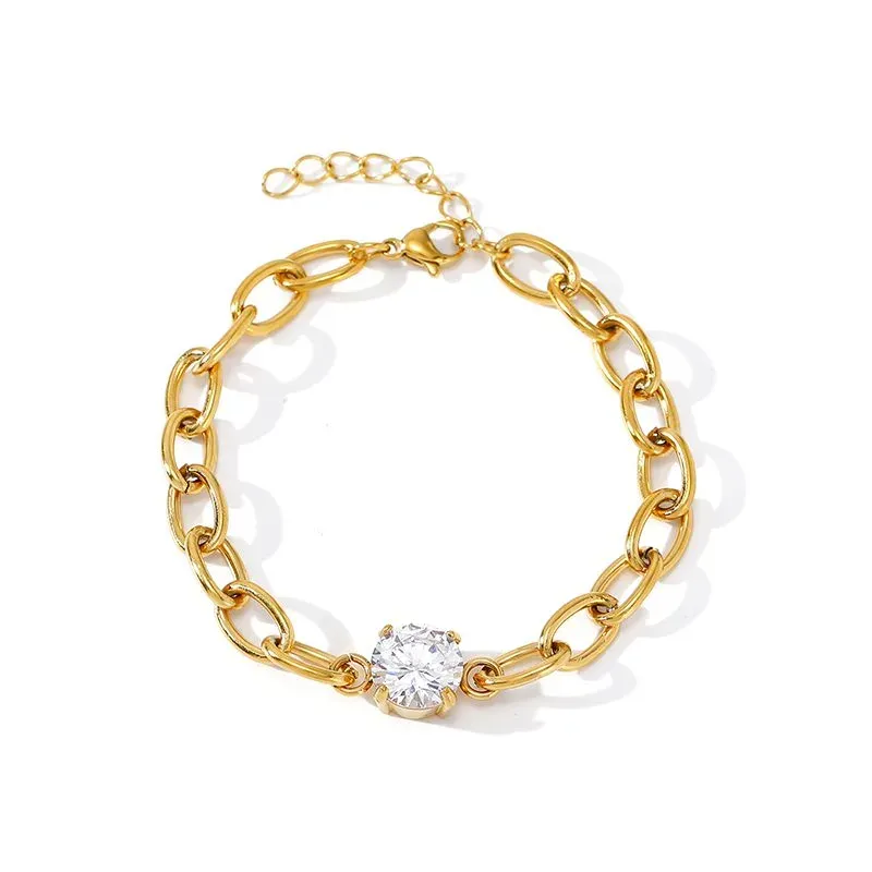 Ivanda Chunky Chain Bracelet Crystal Gold Stainless Steel YWD2-S2605405-B - view 02