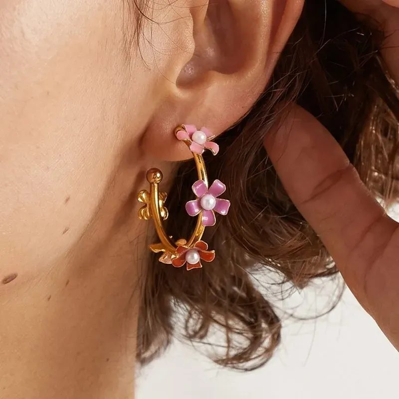 Ivanda Enamel Flower Hoop Earrings Colorful YWD2-E2504961 - view 05