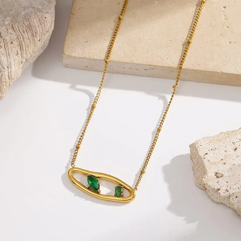 Ivanda Green Stone Open Pendant Necklace Gold YWD7-D2605785-271 - view 03
