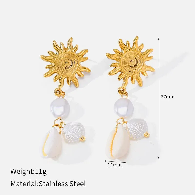 Ivanda Palm Tree Shell Drop Earrings Gold CHEH00783-1 - view 03
