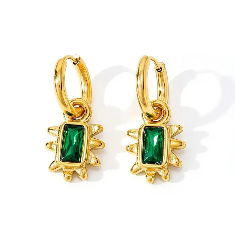 Ivanda Pink Stone Sunburst Hoop Earrings Gold YHTSE-260904 - view 05