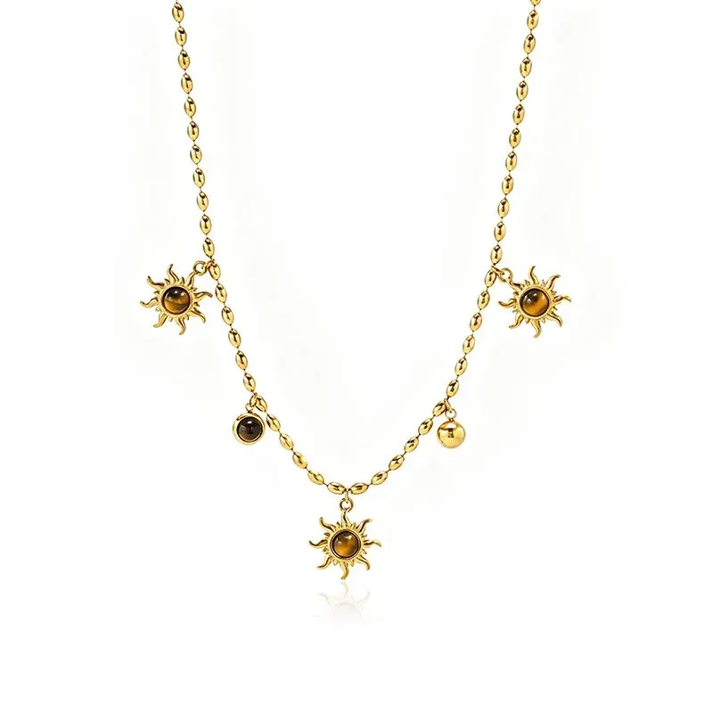 Ivanda Sun & Tiger's Eye Charm Necklace PVD 18K Gold Plated CH2602992-1 - view 06