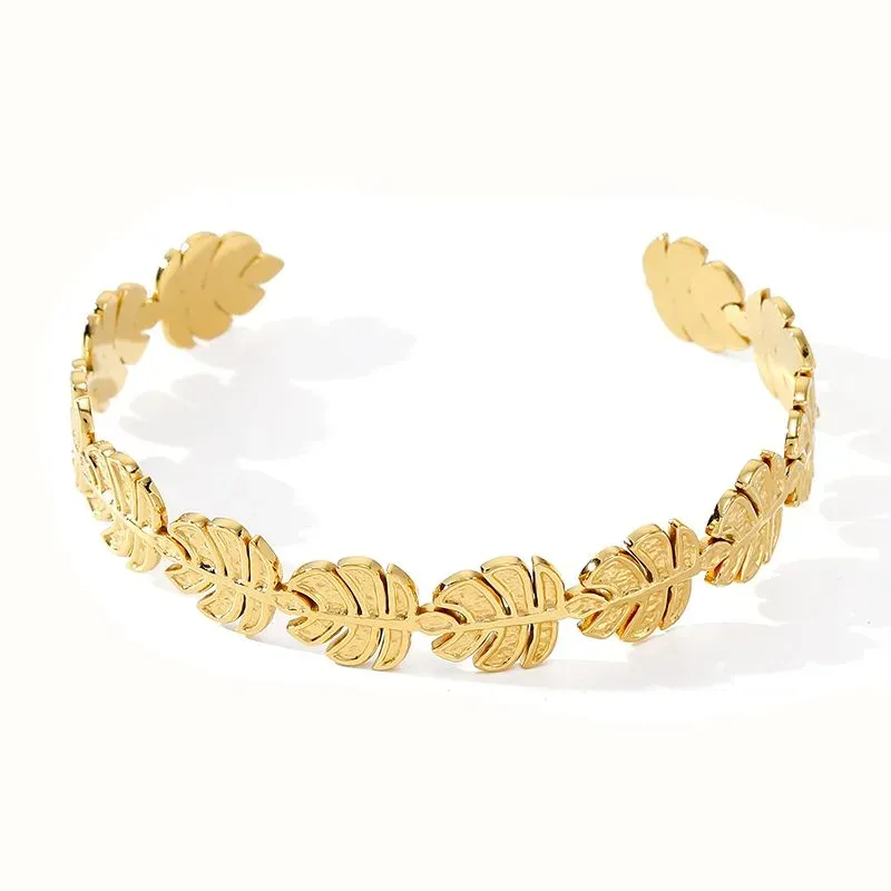 Ivanda Leaf Cuff Bangle PVD 18K Gold Plated Stainless Steel CH1917 - view 03