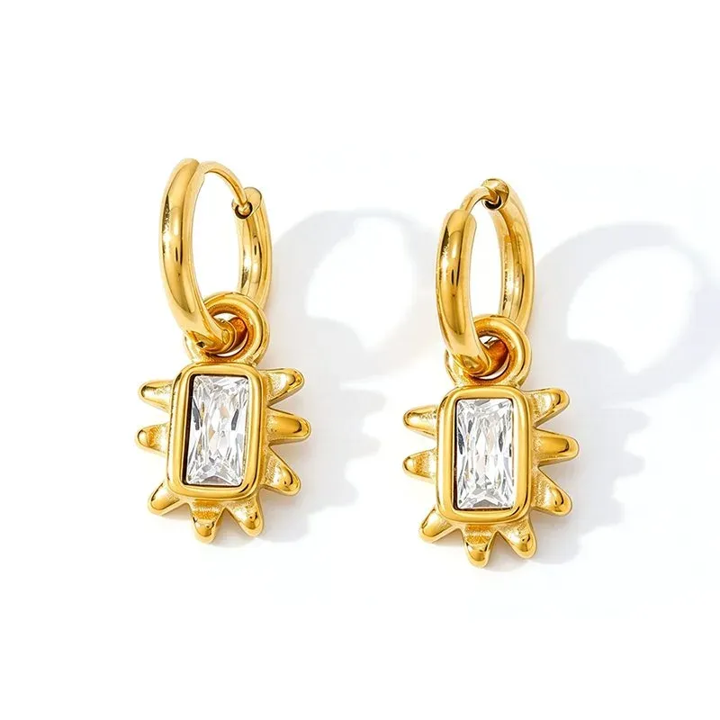 Ivanda Pink Stone Sunburst Hoop Earrings Gold YHTSE-260904 - view 06