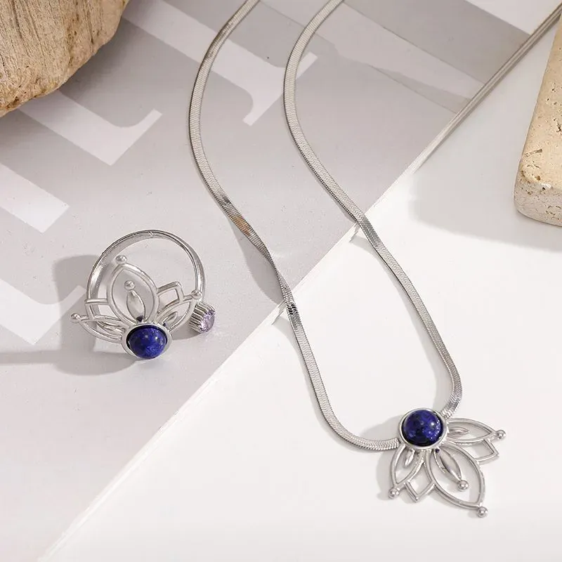 Ivanda Silver Lotus Lapis Necklace YWD2-S2504177-N - view 06