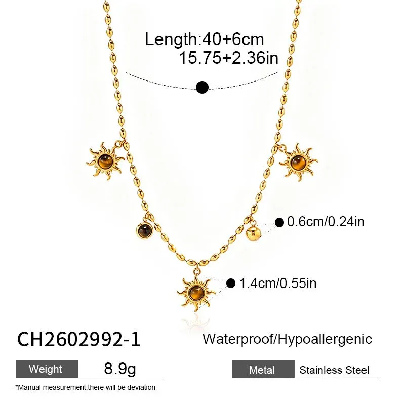 Ivanda Sun & Tiger's Eye Charm Necklace PVD 18K Gold Plated CH2602992-1 - view 01