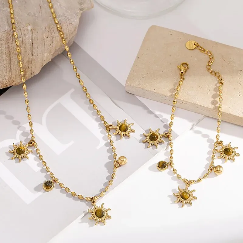 Ivanda Sun & Tiger's Eye Charm Necklace PVD 18K Gold Plated CH2602992-1 - view 02